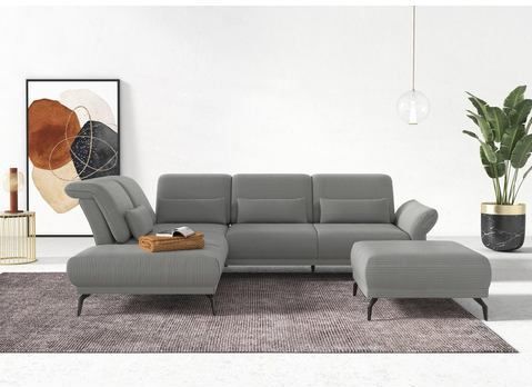 INOSIGN Ecksofa "Coco L-Form", Sitztiefen-, Arm- und Kopfteilverstellung, Cord-Bezug, Fußhöhe 15 cm