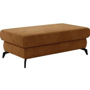 CAVADORE Opbergruimte kruk Bounce/gestoffeerde kruk met opbergvak, corduroy bekleding en metalen poten in mat zwart / 121 x 45 x 67 / breedkoord, goud-geel