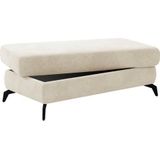 CAVADORE Opbergruimte kruk Bounce/gestoffeerde kruk met opbergvak, corduroy bekleding en metalen poten in mat zwart / 121 x 45 x 67 / breedkoord, crème/beige