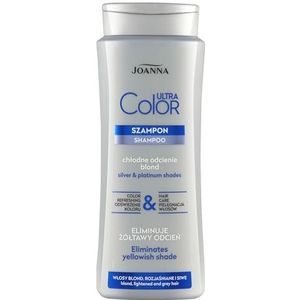 Joanna Ultra Color Shampoo voor zilver- en platina-kleuren, krachtige shampoo, haarverzorging en glans, neutraliseert geelheid, shampoo voor glanzend haar, 400 ml