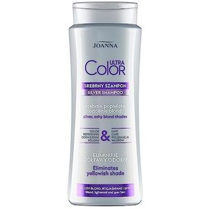 JOANNA Ultra Color Silver Shampoo, shampoo voor vrouwen, kleurversterkende shampoo, neutralisatie van ongewenste gele tinten, vergemakkelijkt het kammen van het haar, zilverblond, 400 ml