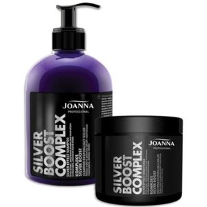 JOANNA Professional Silver Boost Complex Shampoo en haarspoelingsset voor vrouwen - kleurverbeterend - neutralisatie van ongewenste geeltinten - zilveren koele reflexen - inhoud 500 g