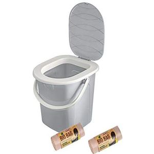 BranQ - Home essential Mobiel campingtoilet, 22 liter, met 40 stuks biologische toiletzakken, kunststof, met max. draagkracht tot 120 kg, lichtgrijs, 22 l