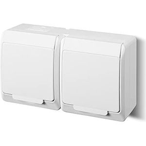 ELEKTRO-PLAST Opbouw, 2-voudig, dubbel stopcontact, IP44 waterdicht, buiten, wit