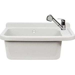 VBChome Gootsteen met armatuur 50 x 35 x 21 cm spoelbak wasbak met overloop wastafel voor commerciële wasruimte tuin incl. afvoergraniet