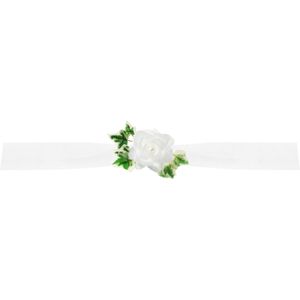 PartyDeco trouwauto lint roosjes - Bruiloft - wit met groen blad - just married