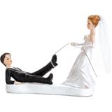 Partydeco trouwfiguurtje/caketopper bruidspaar - met touw - Bruidstaart figuren - 13 cm
