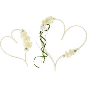 PartyDeco trouwauto decoratie bloemen harten - Bruiloft - creme wit - 2x - 19-30 cm