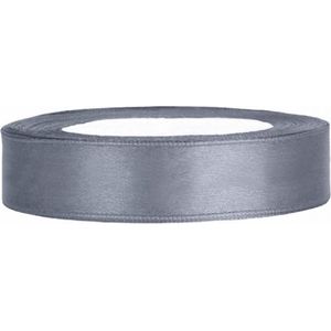 Grijs Satijn Lint  12 mm Breed, 25 Meter per Rol