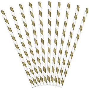 Papieren Rietjes Goud Wit 19,5cm 10st