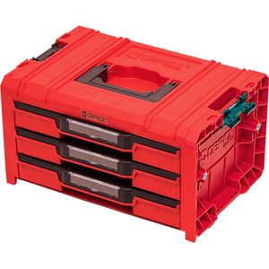 Qbrick System Pro Drawer 3 Toolbox Expert Red Ultra HD gereedschapskoffer, gereedschapskist, gereedschapskist van kunststof, gereedschapskist met schuifladen, organizer voor werkplaats, rood, 45 x 31