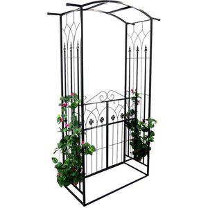 Gardenline - rozenboog metaal met hekje - 106x50x217cm - zwart