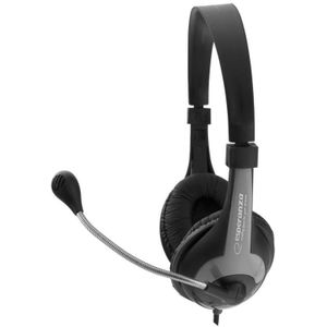 Esperanza EH158K Hoofdtelefoon & Headset Hoofdband Zwart Grijs (Bedraad), Kantoorheadset, Grijs, Zwart