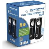 Esperanza Beat stereoluidspreker, USB, 3 W, met hoofdtelefoonuitgang en volumeregeling, 2 stuks