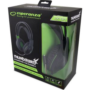 ESP Stereo gaming hoofdtelefoon met microfoon thunderbird (Bedraad), Gaming headset, Zwart, Groen