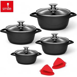 Smile Pannenset Inductie 10 delig Zwart Hoogwaardige kwaliteit Gietaluminium Kookpannen Alle warmtebronnen