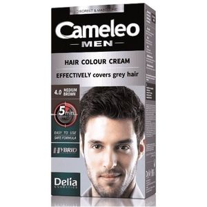 Cameleo Voor mannen - permanente haarkleurstof, haarkleuring, middelbruine kleur voor haar, baard en snor, kleureffect in 5 minuten, grijze haren bedekken, ammoniak, PPD, parabenvrij, 30 ml