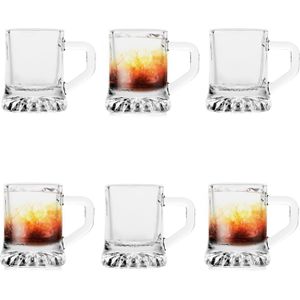 Glasmark Shotglaasjes/borrelglazen - mini bierpeul - transparant glas - 6 stuks - 25 ml - shotjes