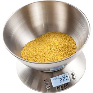 Adler AD 3166, Elektronische Küchenwaage, 5 kg, 1 g, Edelstahl, Weiß, Edelstahl, Arbeitsplatte