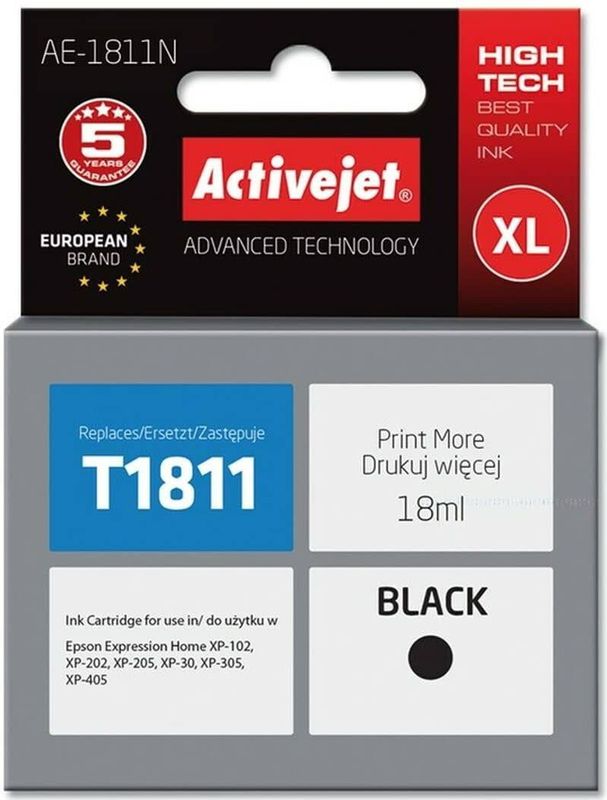 Activejet AE-1811N inkt (vervanging van Epson 18XL T1811; Supreme; 18 ml; zwart)