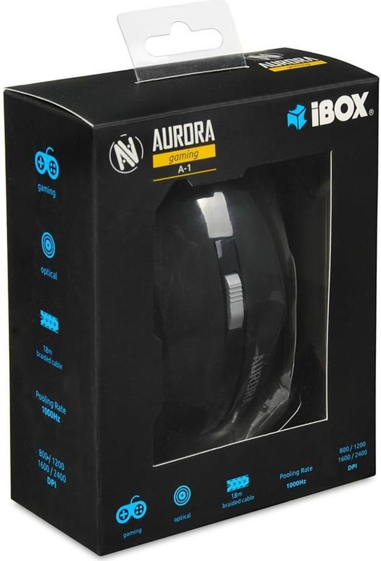 iBox - Aurora A-1 - Muis - Zwart - Bedraad - Optisch - 2400 DPI