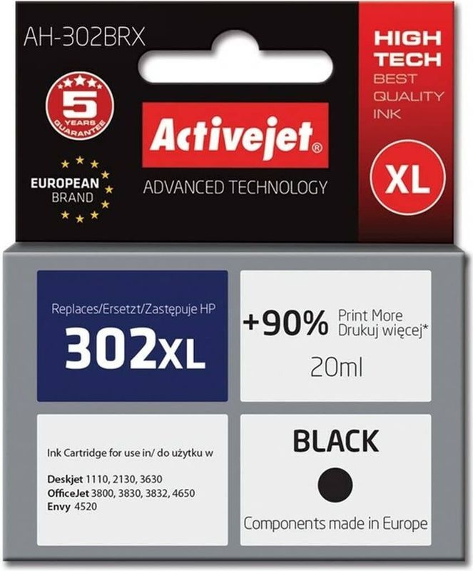 Activejet AH-302BRX inkt (vervanging HP 302XL F6U68AE; Premium; 20 ml; zwart)
