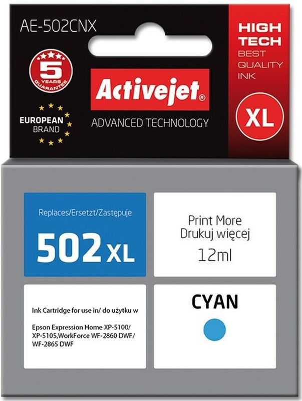 Activejet AE-502CNX inkt (vervanging van Epson 502XL W24010; Supreme; 12 ml; blauw)