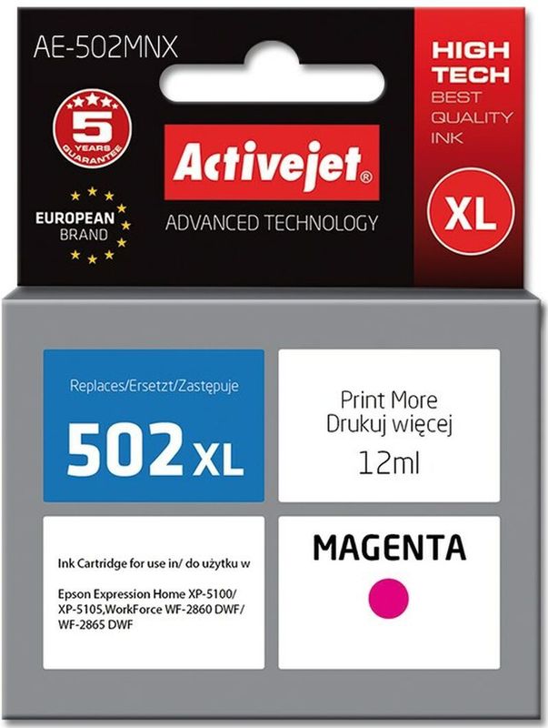Activejet AE-502MNX inkt (vervanging van Epson 502XL W34010; Supreme; 12 ml; rood)