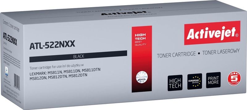 ActiveJet ATL-522NXX tonercartridge voor Lexmark-printers; Vervanging Lexmark 52D2x00 (522x); Opperste; 45000 pagina's; zwart.
