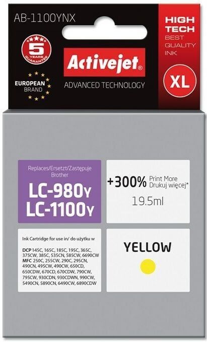 Activejet - AB-1100YNX - Inktcartridge - Geel - Compatibel - Hoog rendement
