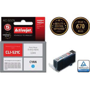 Activejet inkt ACC-521CN (Canon CLI-521C vervanging; Supreme; 10 ml; blauw)