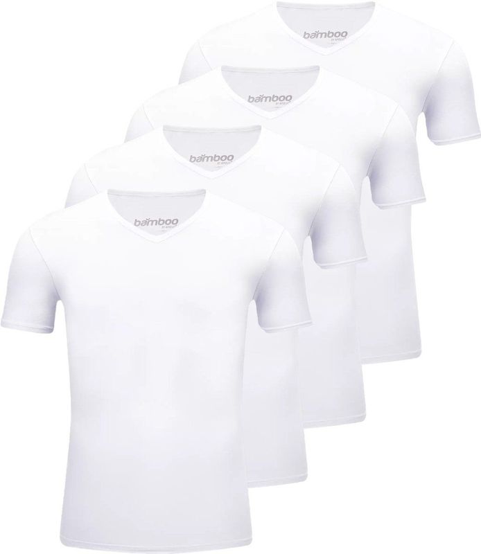 Apollo Bamboo T-shirts heren Basic Wit - 4 Witte Bamboe t-shirts met V-neck