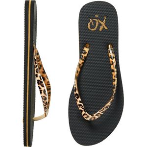 XQ Teenslippers Dames Zwart Panter