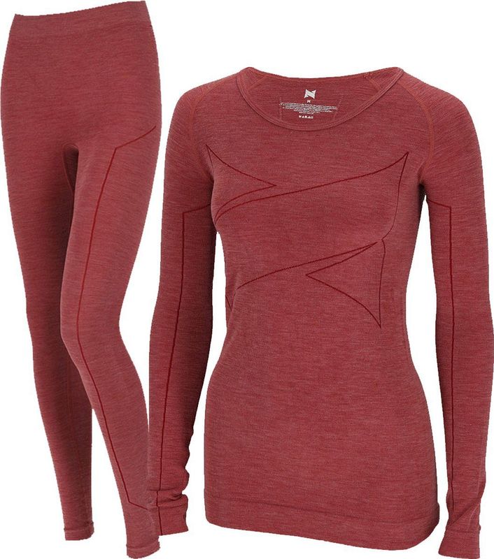 Xtreme Thermoset Dames - Merino Wol - Thermoshirt + Thermolegging - Red Melange