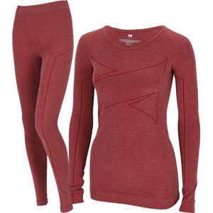 Xtreme Thermoset Dames - Merino Wol - Thermoshirt + Thermolegging - Red Melange