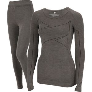 Xtreme Thermoset Dames - Merino Wol - Thermoshirt + Thermolegging - Grey Melange