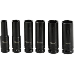 Lange krachtdoppenset - 10 tot 21mm - krachtdop - slagdop 6 delig - 1/2 duims aansluiting - GEKO