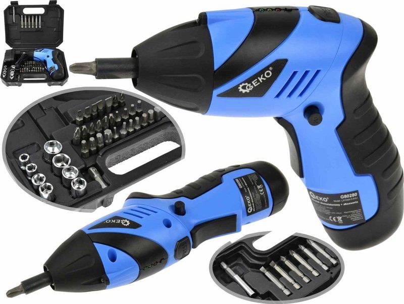 GEKO - Mini Draadloze Schroevendraaier - Oplaadbaar - Inclusief Bitset - LED Verlichting