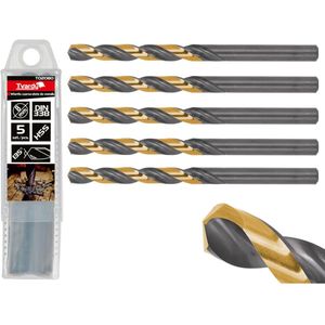 Tvardy Metaalboor - HSS 8 mm - TiN Coating - Zwart & Goud - Slijphoek 135° - 5 stuks