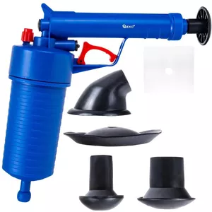 Relaxdays ontstoppingspomp afvoer, 2 opzetstukken, voor toilet, douche, gootsteenontstopper, perslucht, zwart/rood