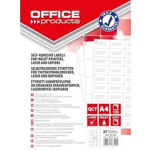 OFFICE PRODUCTS etiketten zelfklevend / 70 x 30 mm / 100 vellen A4 / wit/voordelige, voordelige zelfklevende etiketten/adresetiketten bedrukbaar adresetiketten zelfklevende etiketten
