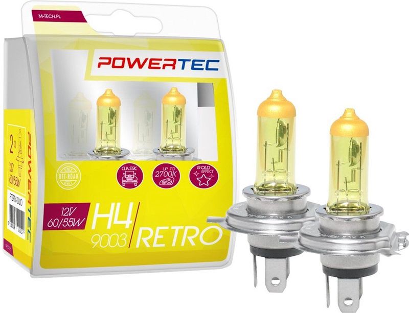 Powertec - Retro H4 - Autolampen Set - Geel - 12V - 2 Stuks