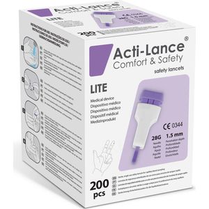 Acti-Lance veiligheidslancetten Lite 28G  1.5mm (200 stuks)