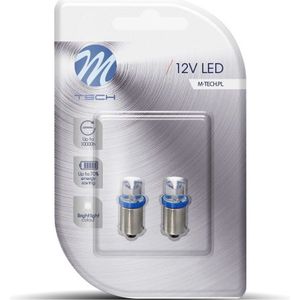 M-Tech LED - BA9s / T4W 12V - Basis 1x Led diode - Concaaf Blauw - Set