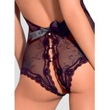 Obsessive Body Transparenter Body mit Spitze Schleife ouvert offener Schritt schwarz (1-tlg) transparent