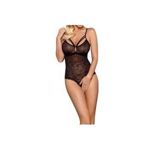 Obsessive Body met Rozen Motief en Open Kruis – Erotische Body – Maat L/XL – Zwart