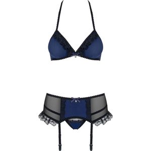 Obsessive BH met jarretels en string 3 st. Set - Jarretelset - Maat L/XL - Zwart