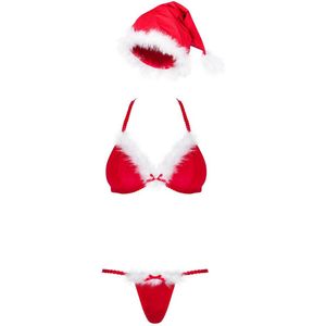 Obsessive Kerst BH en String 2 st. Set - Erotische Lingerieset - Maat L/XL - Rood