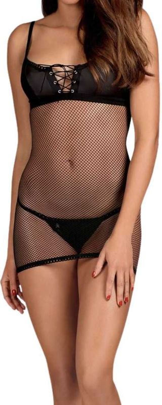 Obsessive Minikleid Netz- Minikleid mit Tanga - schwarz (2-tlg) Netz