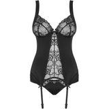 Obsessive Heartina Korset & String - Jarretelset - Maat S/M - Zwart